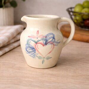 Ellis Prod Pottery Marshall Texas Beige 7.5in Water Pitcher Hearts Signed USA